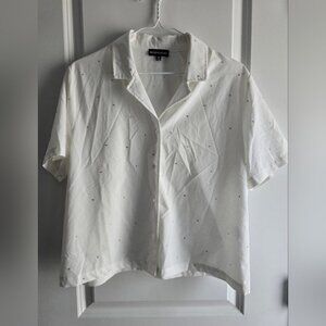 Modern Works White Button Down Shirt With RHINESTONES